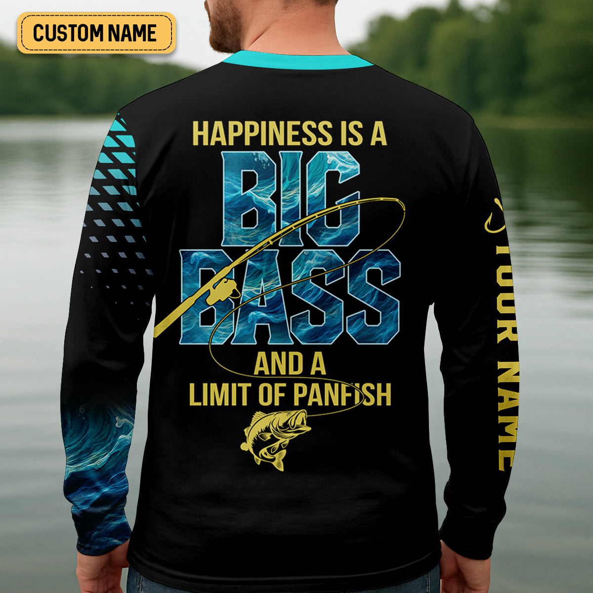 Happiness Is A Big Bass And A Limit Of Panfish Fishing UPF Shirts, Funny Fishing Shirt, Fishing Gifts For Men