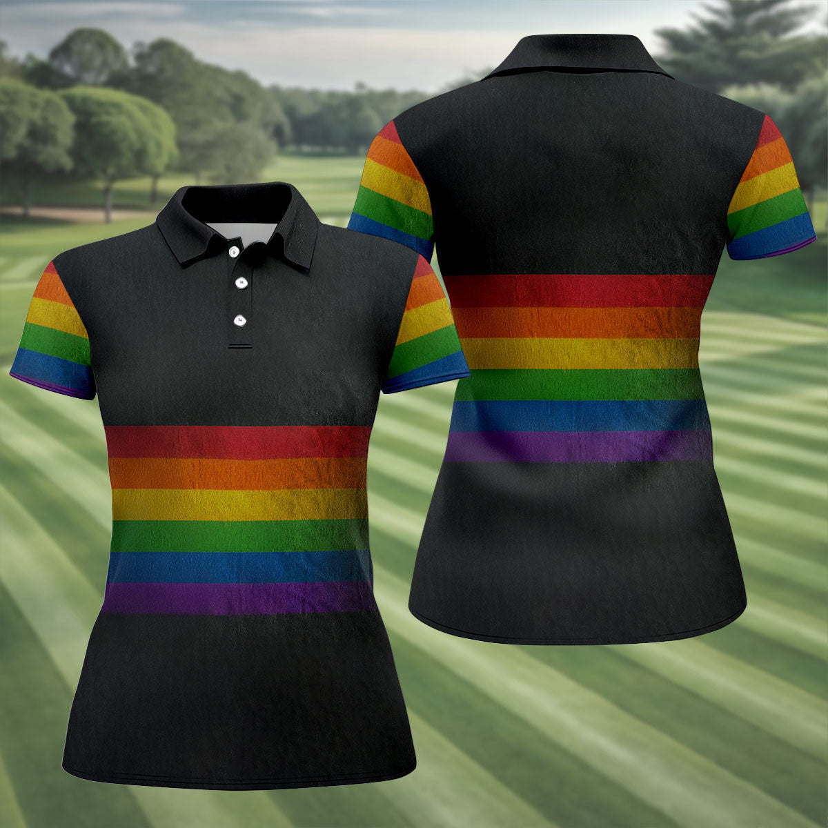 Pride Rainbow Flag Retro Golf Shirt, LGBTQ Month Golf Shirt For Women, Ladies Golf Polos