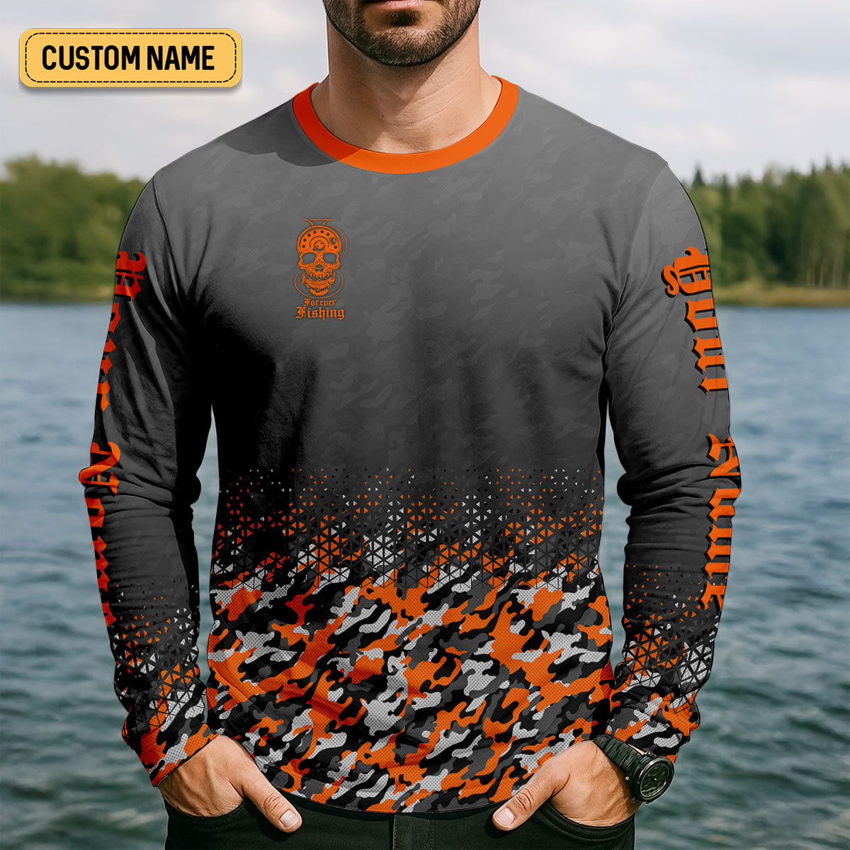 Skull Camo Personalized Fishing Shirt, Skeleton Angler, Skeleton Fisherman, Fishing Shirts For Men