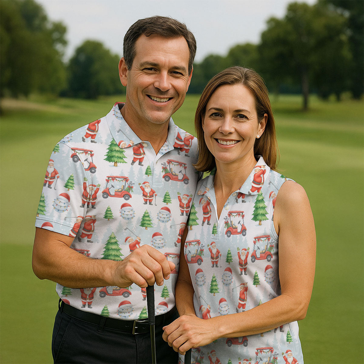 Santa Claus Golf Pose Funny Golf Shirts Women, Christmas Golf Shirt, White Polo Women, Christmas Golf Gift