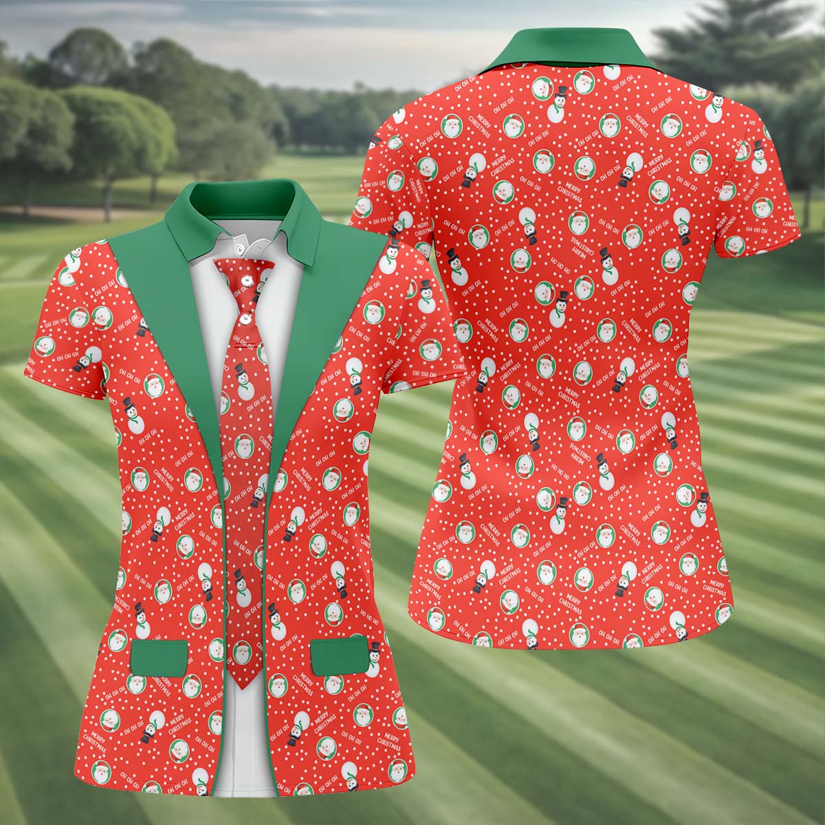 Ho Ho Ho Merry Christmas Funny Print Women's Golf Tops, Christmas Golf Shirt, Ladies Golf Polos