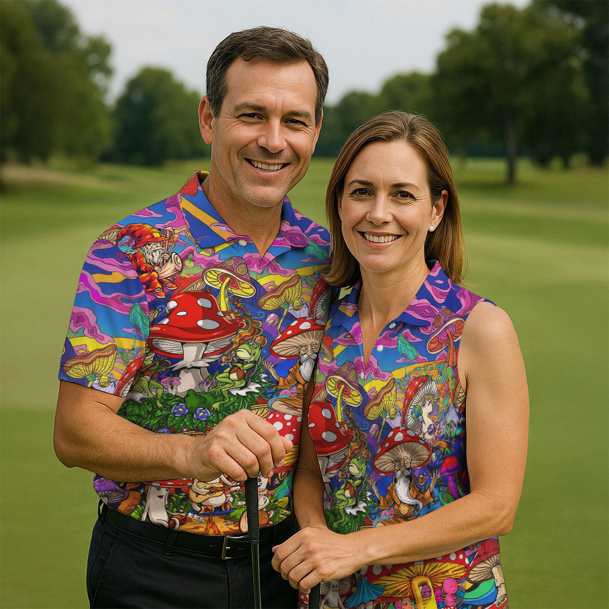 Psychedelic Mushroom Forest Fantasy Golf Polo, Women's Golf Polo, Printed Golf Shirt