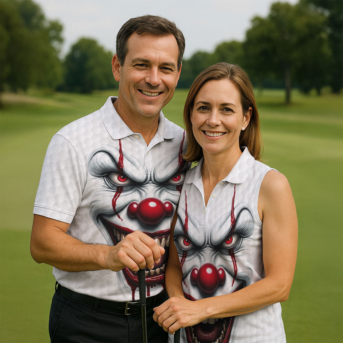 Clown Horror Character Golf Ball Halloween Polo Shirt, Men's Golf Shirt, Mens Golf Polo