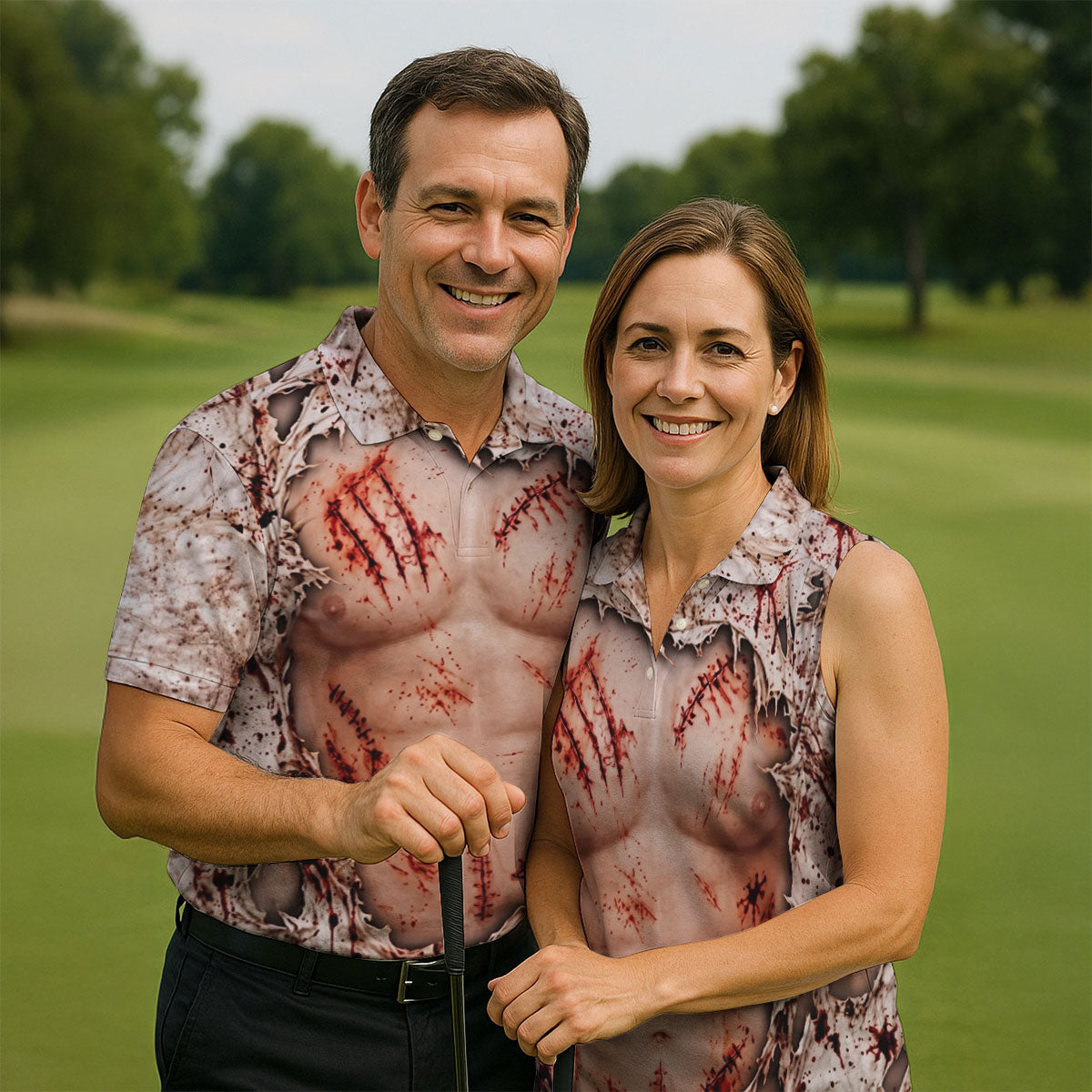 Bloody Stitched Torso Halloween Costume Polo Shirt, Mens Golf Shirts, Halloween Golf Shirt