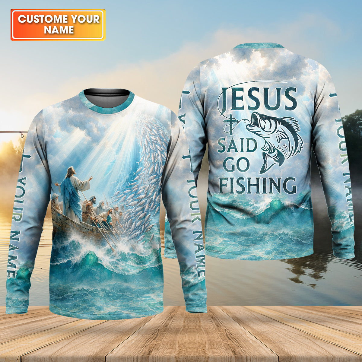 Jesus Said Go Fishing Christian Fishing UPF Shirts, Funny Fishing Shirt, Fishing Shirts For Men