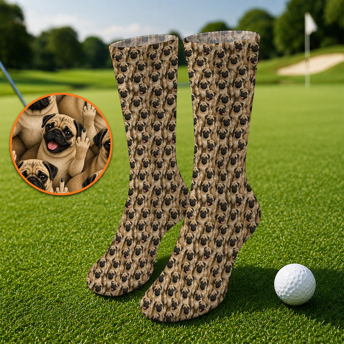 Crazy Pug Golf Socks, Pug Pattern Golf Sock, Dog Lover Golf Gift