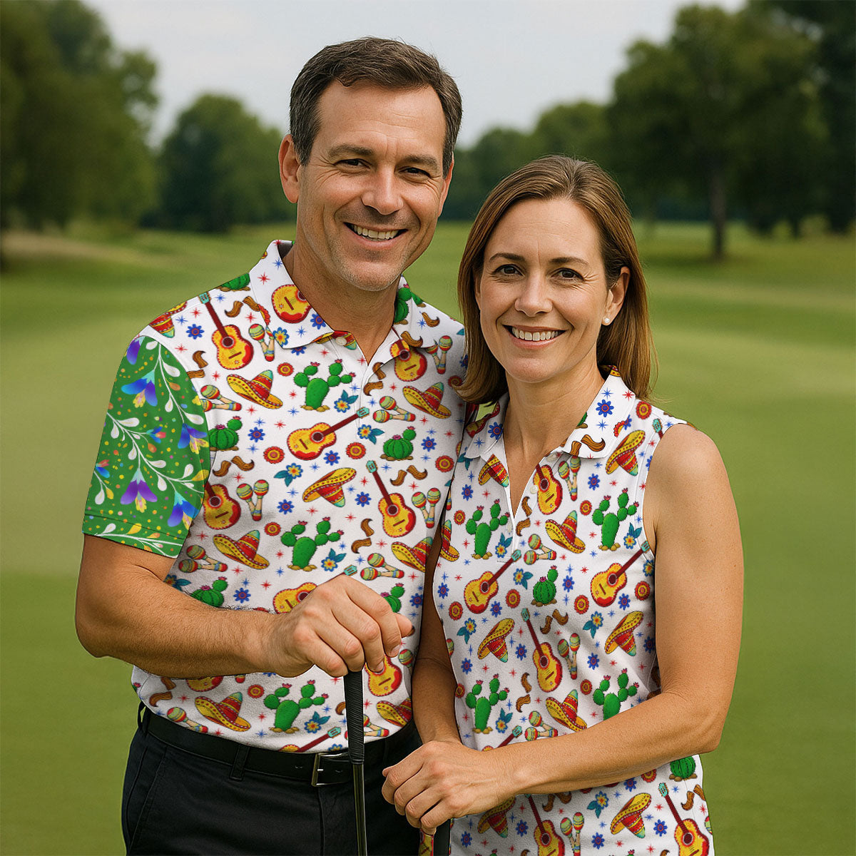 Mexican Party Seamless Pattern Ladies Golf Tops, Cinco De Mayo Celebration Golf Shirt For Women