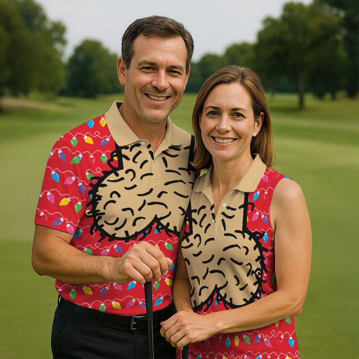 Cheeky Christmas Lights Golf Polo Shirt, Mens Golf Shirts, Golf Apparel For Men