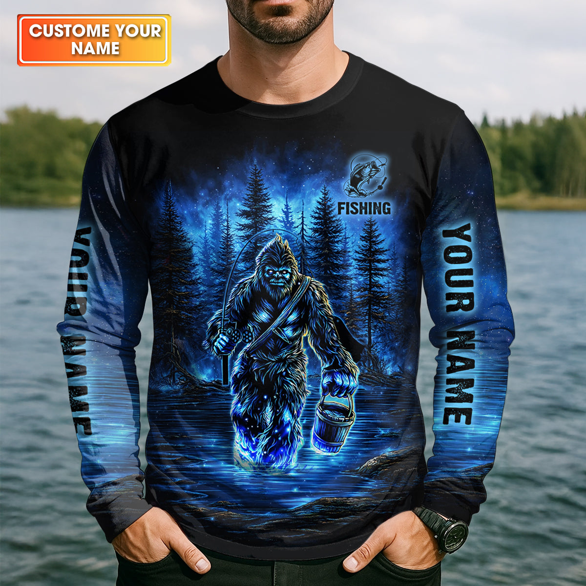 I’d Rather Be Fishing, Personalized Fishing, Bigfoot Fishing, Funny Fishing Shirt, SPF Shirt, Fisherman Outfit, Mens Casual Shirts