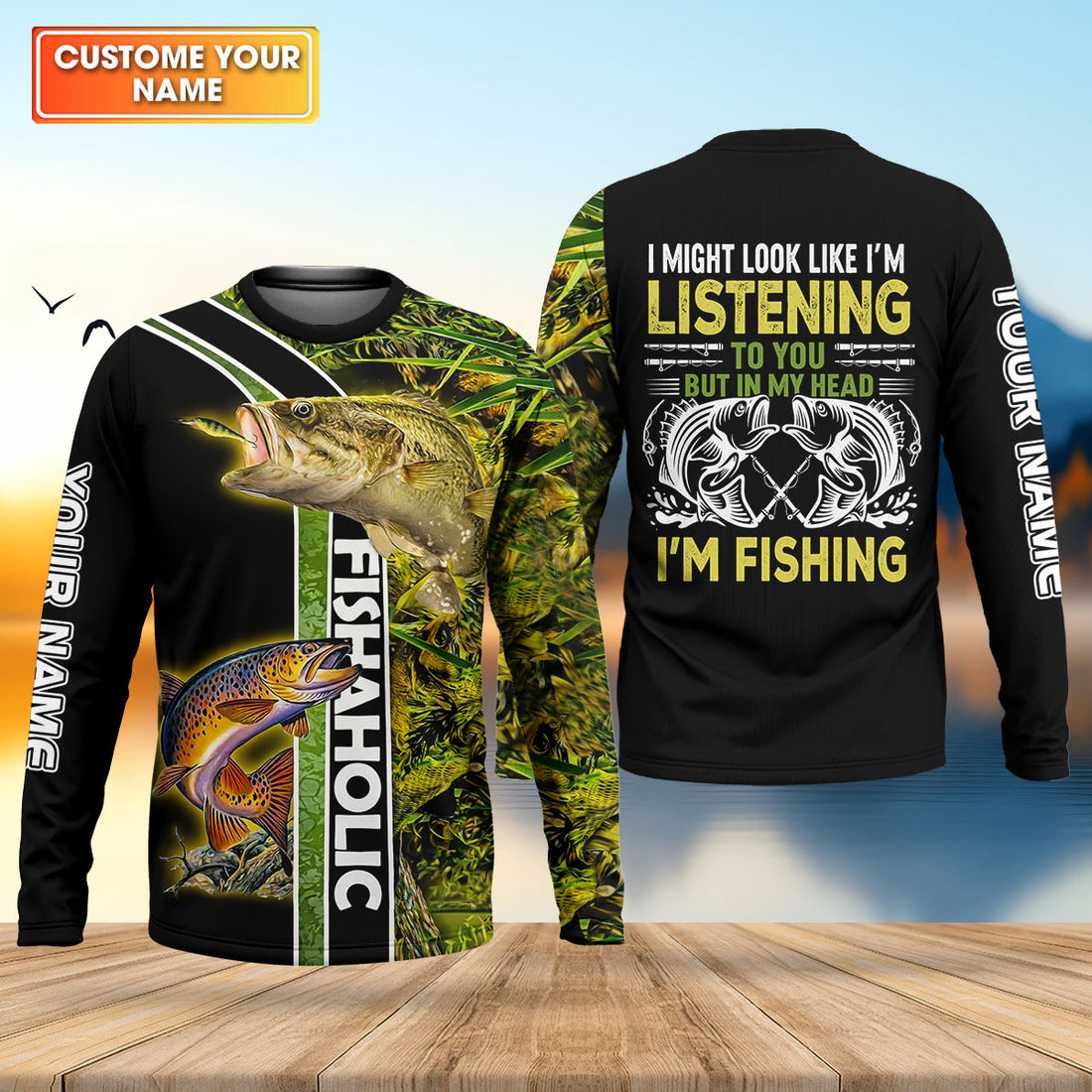 In My Head I'm Fishing Fishaholic Fishing UPF Shirts, Funny Fishing Shirt, Fishing Gift for Men
