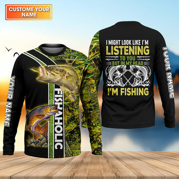 In My Head I'm Fishing Fishaholic Fishing UPF Shirts, Funny Fishing Shirt, Fishing Gift for Men