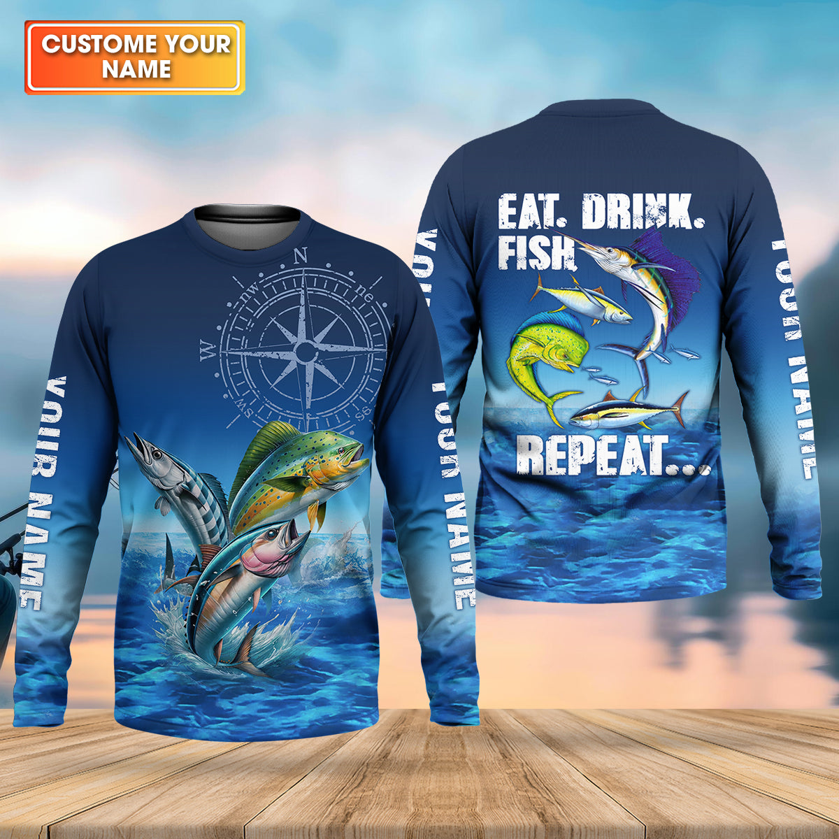 Eat Drink Fish Repeat Funny Fishing Shirt, Fishing UPF Shirts, Fishing Shirts For Men