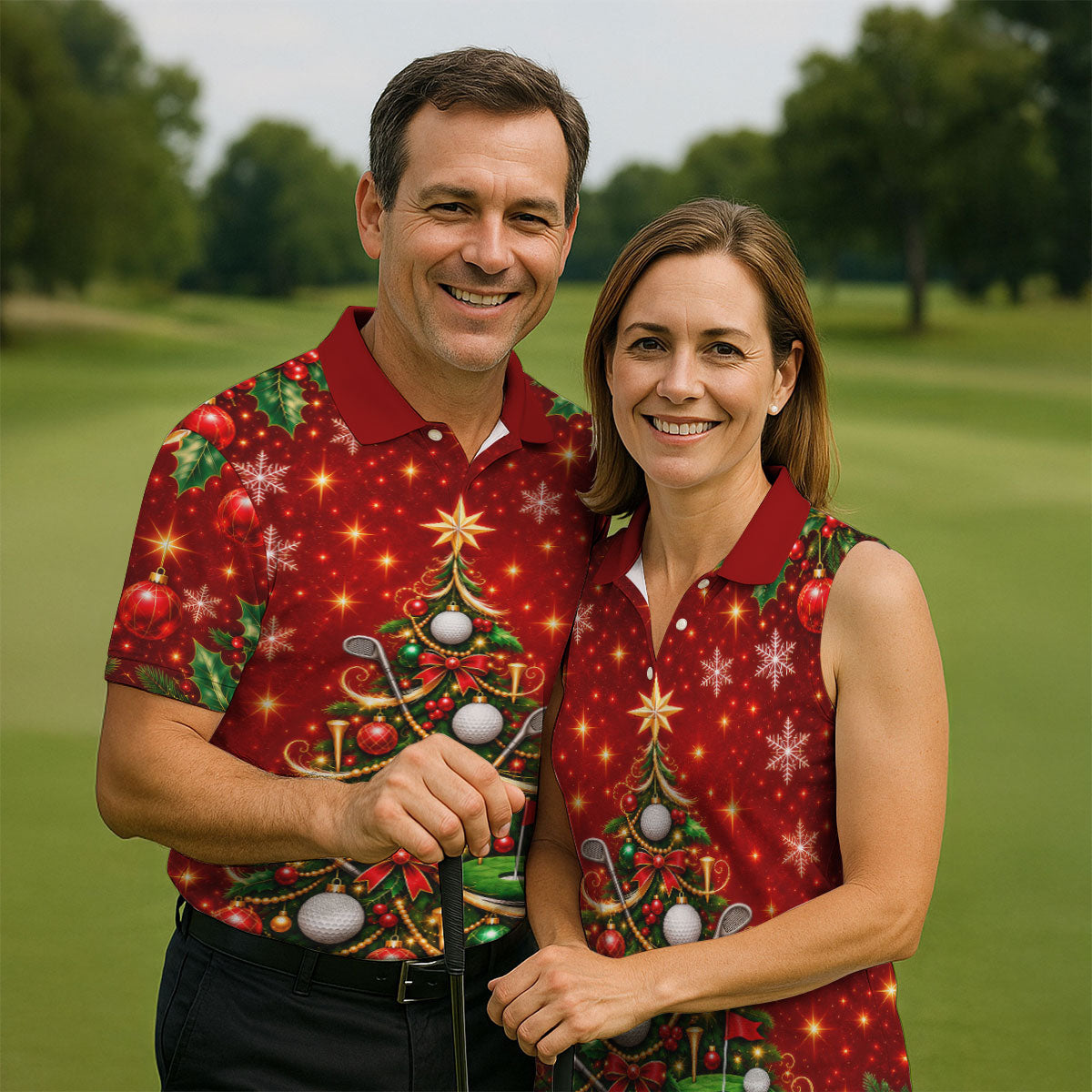 Golf Balls And Clubs Tree Christmas Golf Shirt, Mens Golf Polo, Golf Shirts For Men