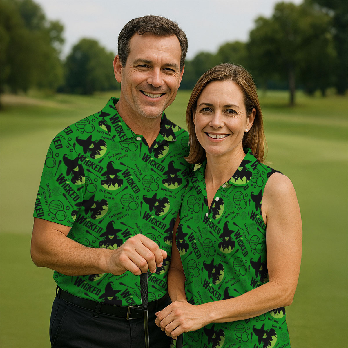 Green Witch Bubble Pattern Halloween Polo Shirt, Polo Shirts For Men, Men's Golf Shirt