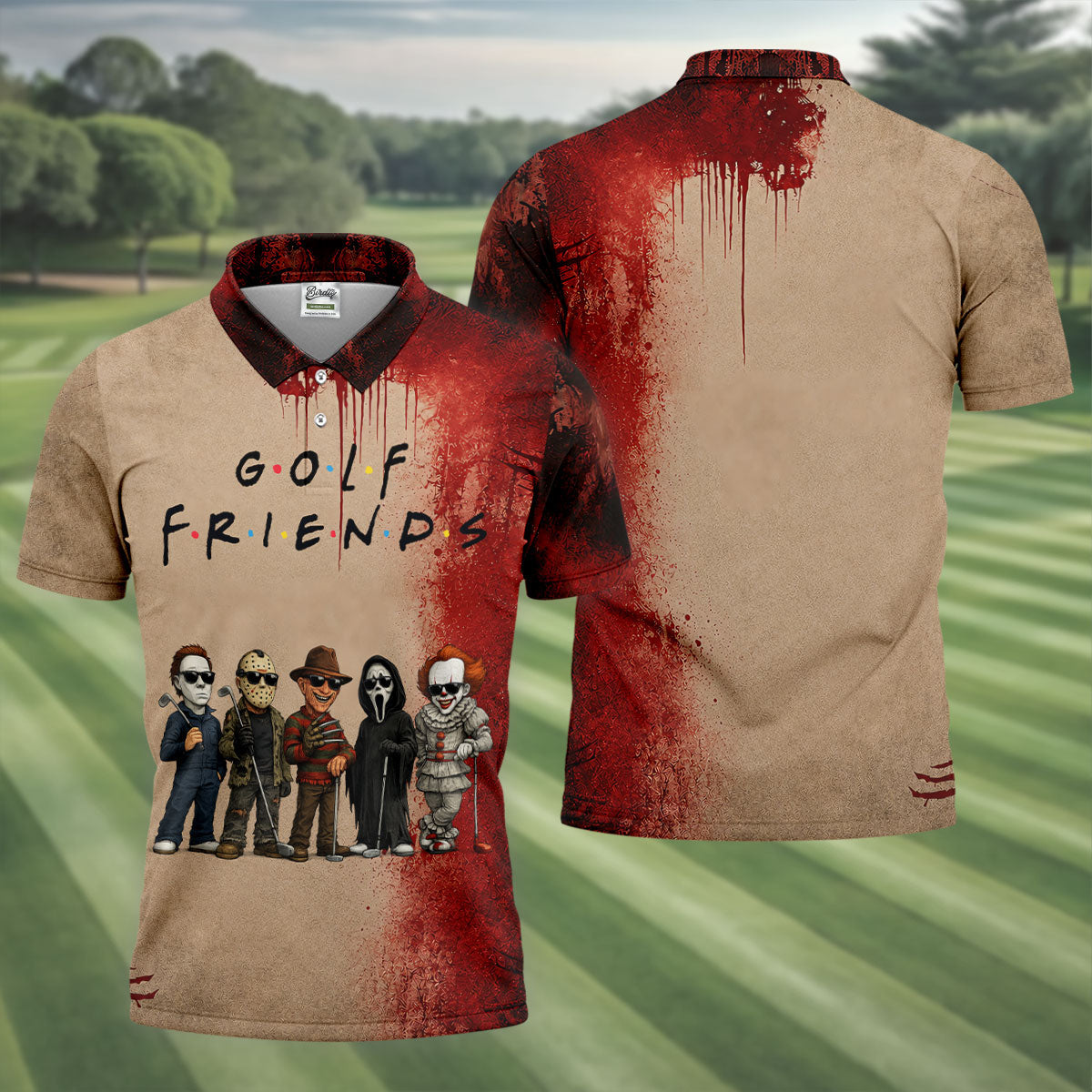 Golf Friends Horror Character Halloween Polo Shirt, Golf Shirts For Men, Mens Golf Apparel