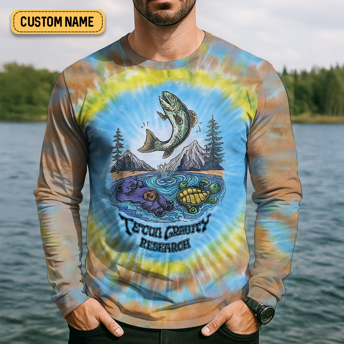 Tie Dyed Pattern Fishing UPF Shirts, Fishing Gifts For Men, Men's Fishing Shirt, Fishing Shirts For Men