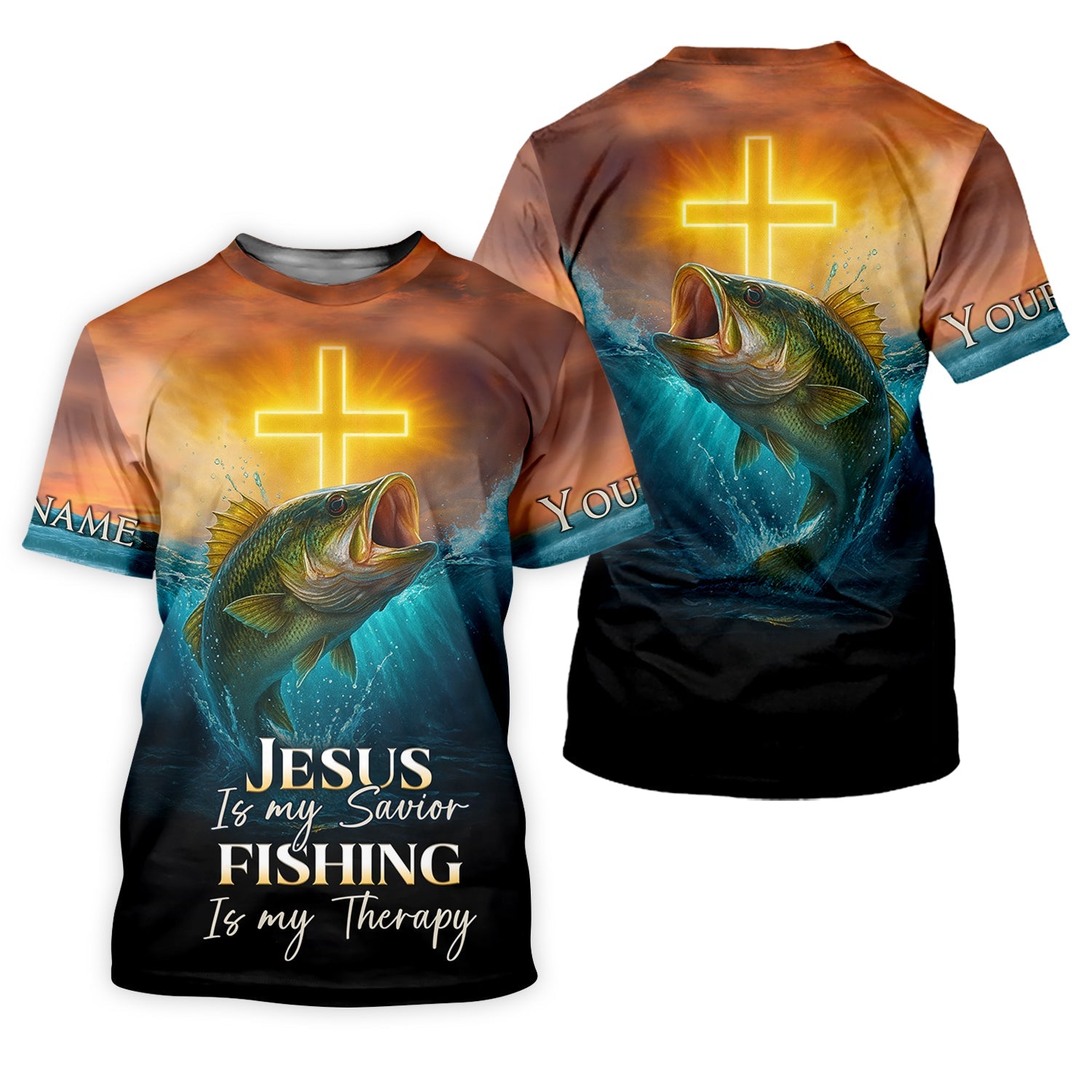 Jesus Is My Savior Fishing Is My Therapy SPF Shirts, Jesus Fishing Shirt, Fishing Shirts For Men