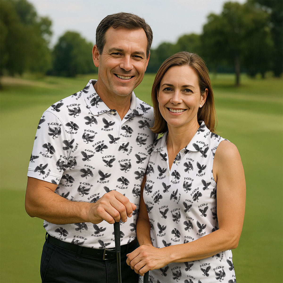 F-Caw-F Raven Halloween Golf Polo Shirt, Halloween Shirt For Men, Golf Apparel For Men