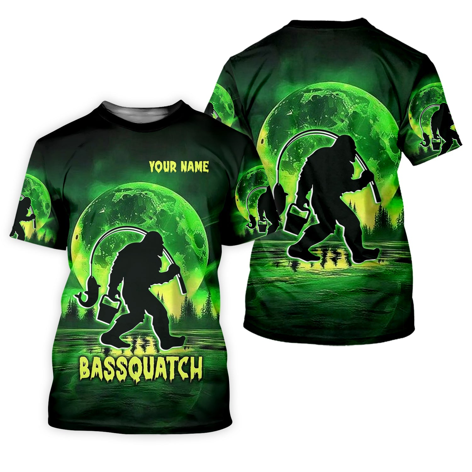 Bassquatch Green Neon Bigfoot Fishing Shirt, SPF Shirt For Men, Gift For Fisherman, Bass Fishing