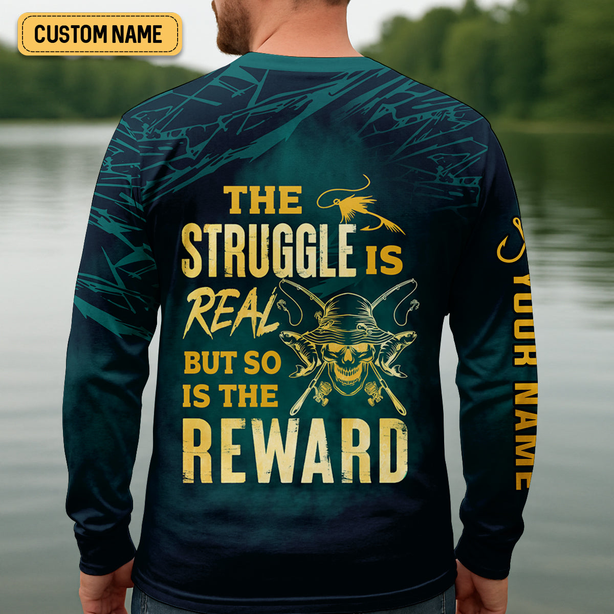 The Struggle Is Real But So Is The Reward Horror Fishing SPF Shirt For Men, Men's Fishing Shirts Long Sleeve