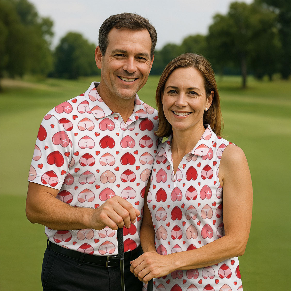 Funny Heart Butt Pattern Golf Polo Shirt, Mens Golf Shirts, Golf Apparel For Men