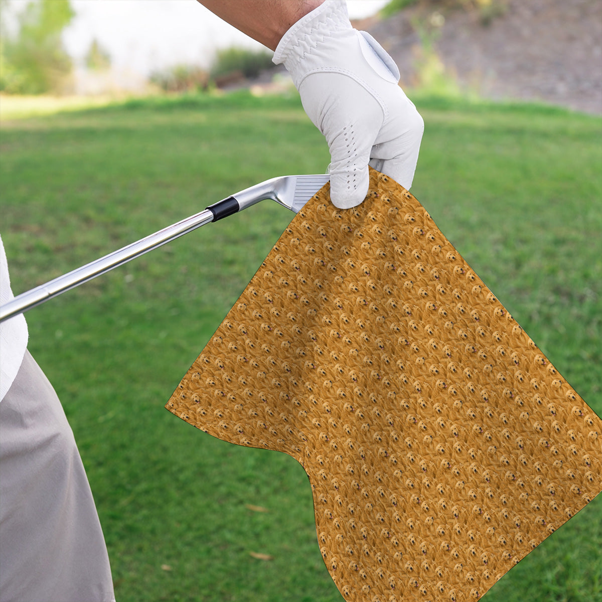 Golden Retriever Middle Finger Golf Towel, Funny Dog Lover Pattern Golf Towels, Golden Retriever Gift For Golfer Dad