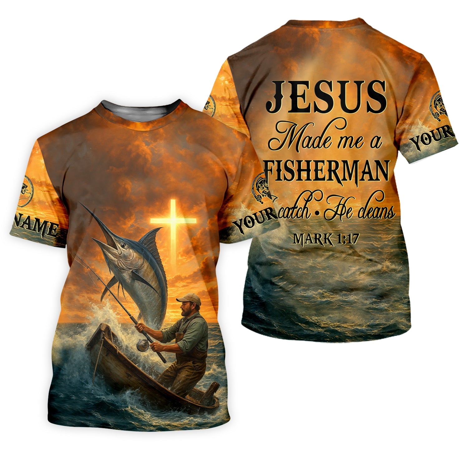 I Catch He Cleans, Jesus Fishing Shirt, Funny Fishing Shirt, SPF Shirt For Men, Gift For Fisherman