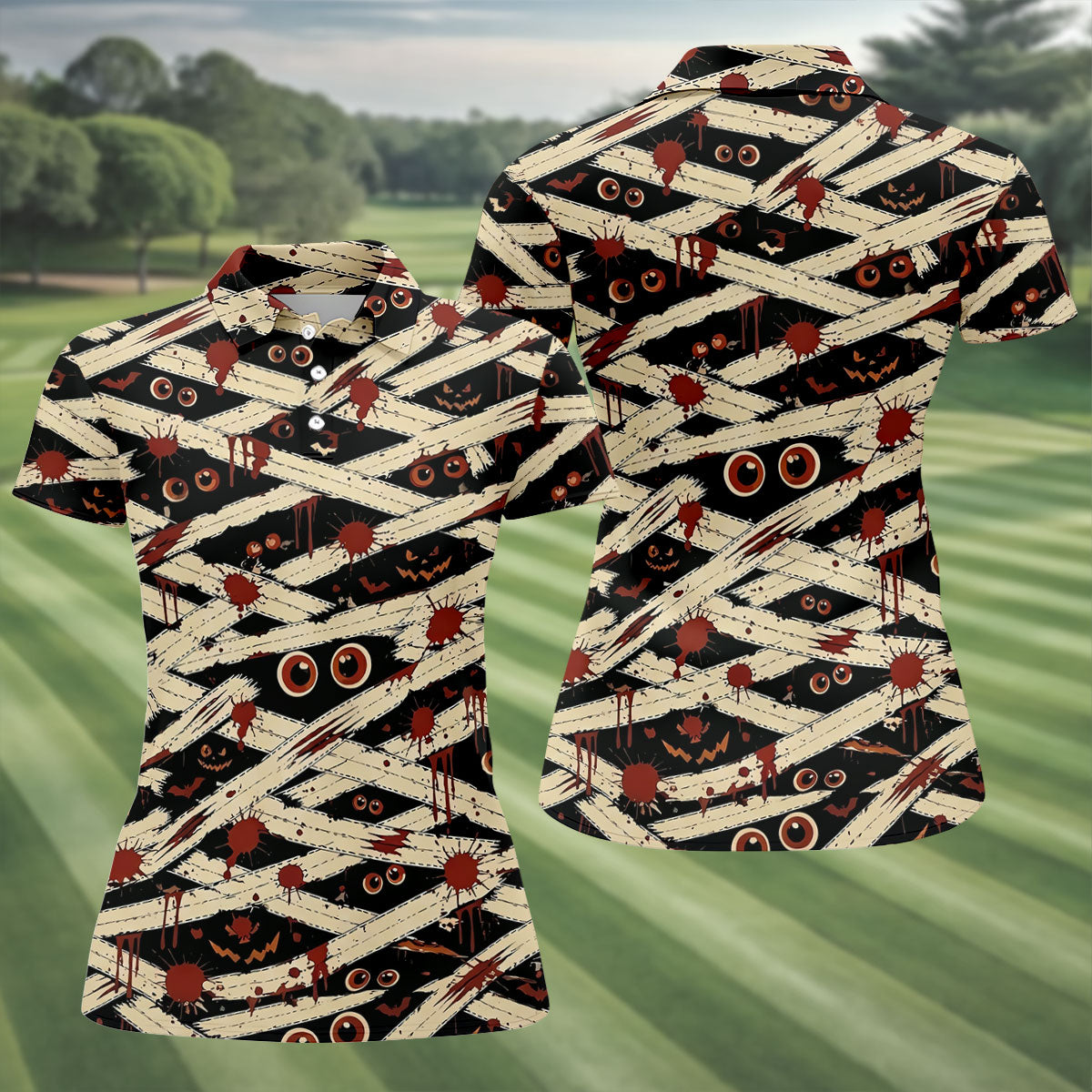 Mummy Horror Character Halloween Golf Polo Shirt, Golf Polo For Women, Women's Golf Shirt