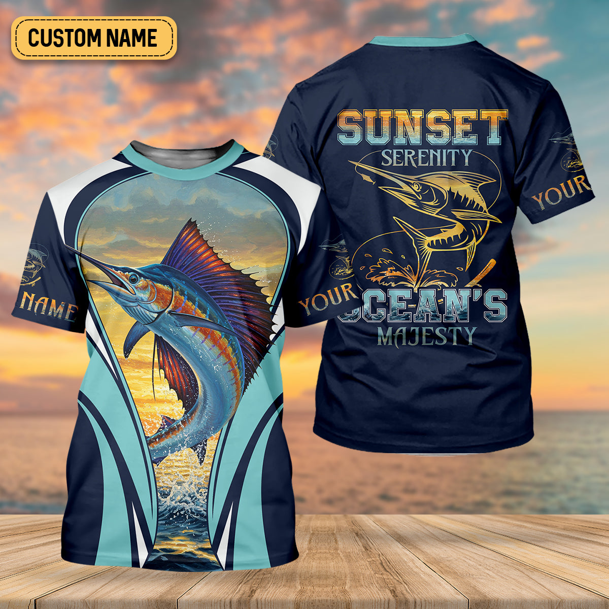 Marlin Fishing Shirts, Sunset Serenity, Ocean's Majesty, SPF Long Sleeve Shirts, Fishing Shirts For Men