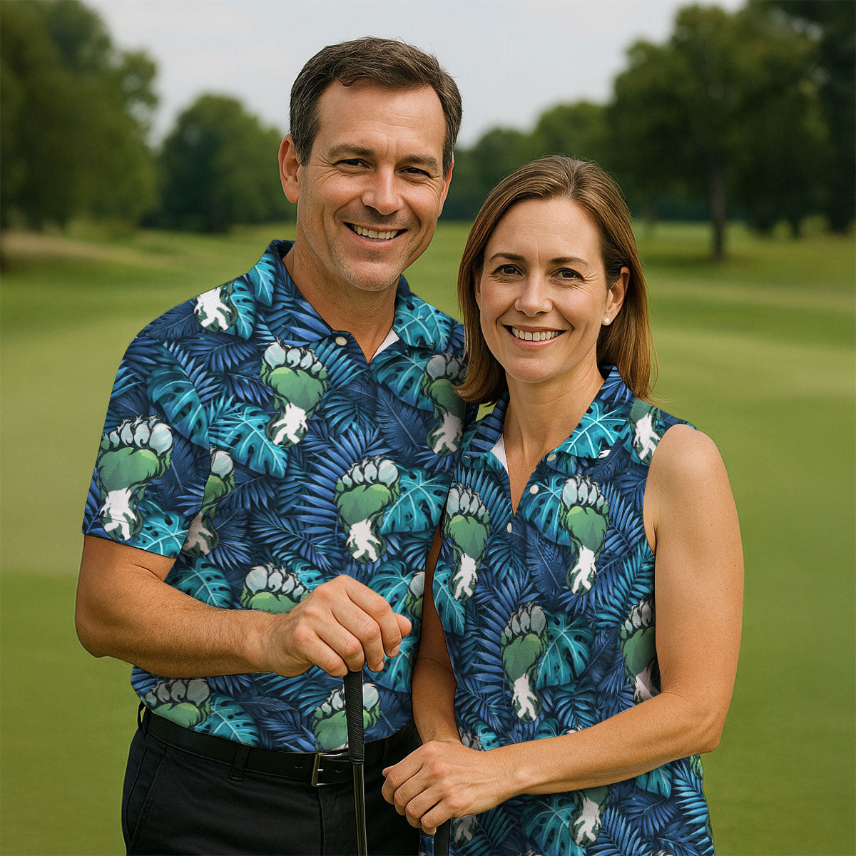 Funny Zombie Hulk Hand Tropical Golf Polo Shirt, Hawaiian Golf Shirt, Golf Shirts For Men