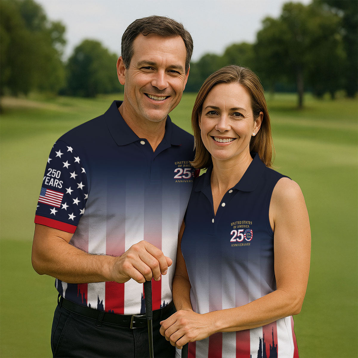 USA 250 Anniversary American Flag Golf Shirt, Patriotic 4th Of July Golf Shirt For Women
