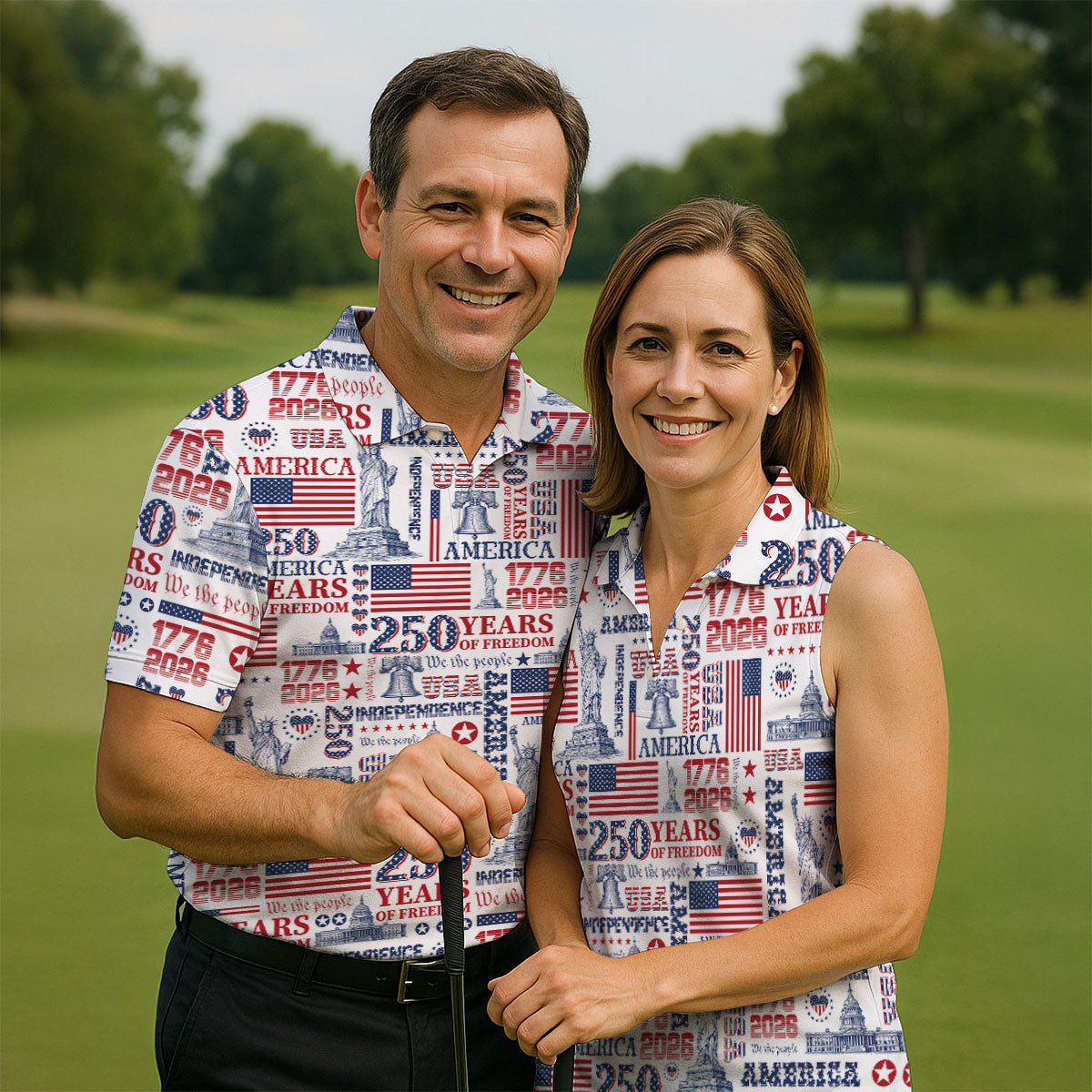 250th Anniversary USA 1776-2026 Retro Golf Shirt, Ladies Golf Tops, 4th Of July Golf Shirt For Women