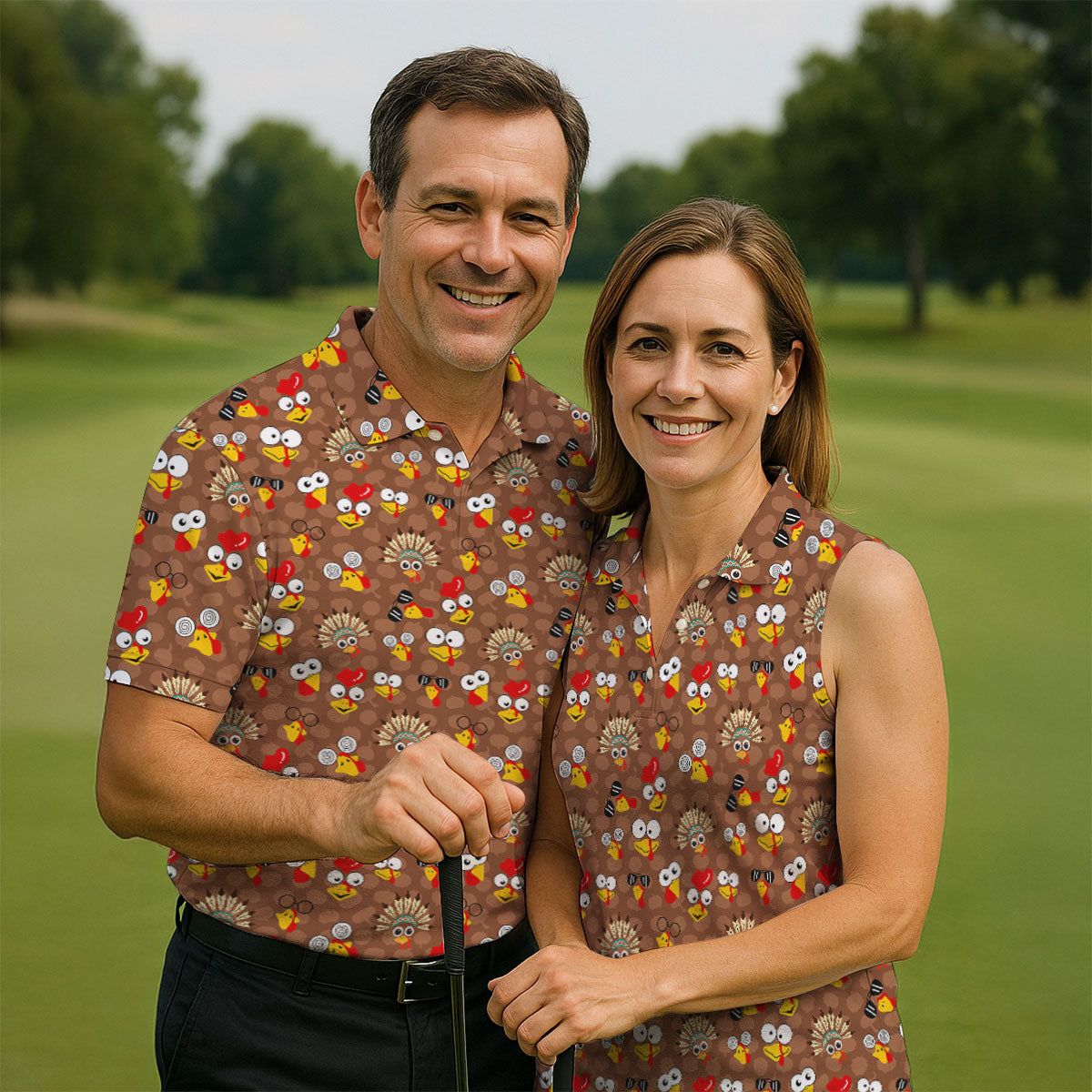 Turkey Thanksgiving Brown Golf Shirt, Fun Women's Golf Shirts, Ladies Golf Shirts, Cool Golf Gift
