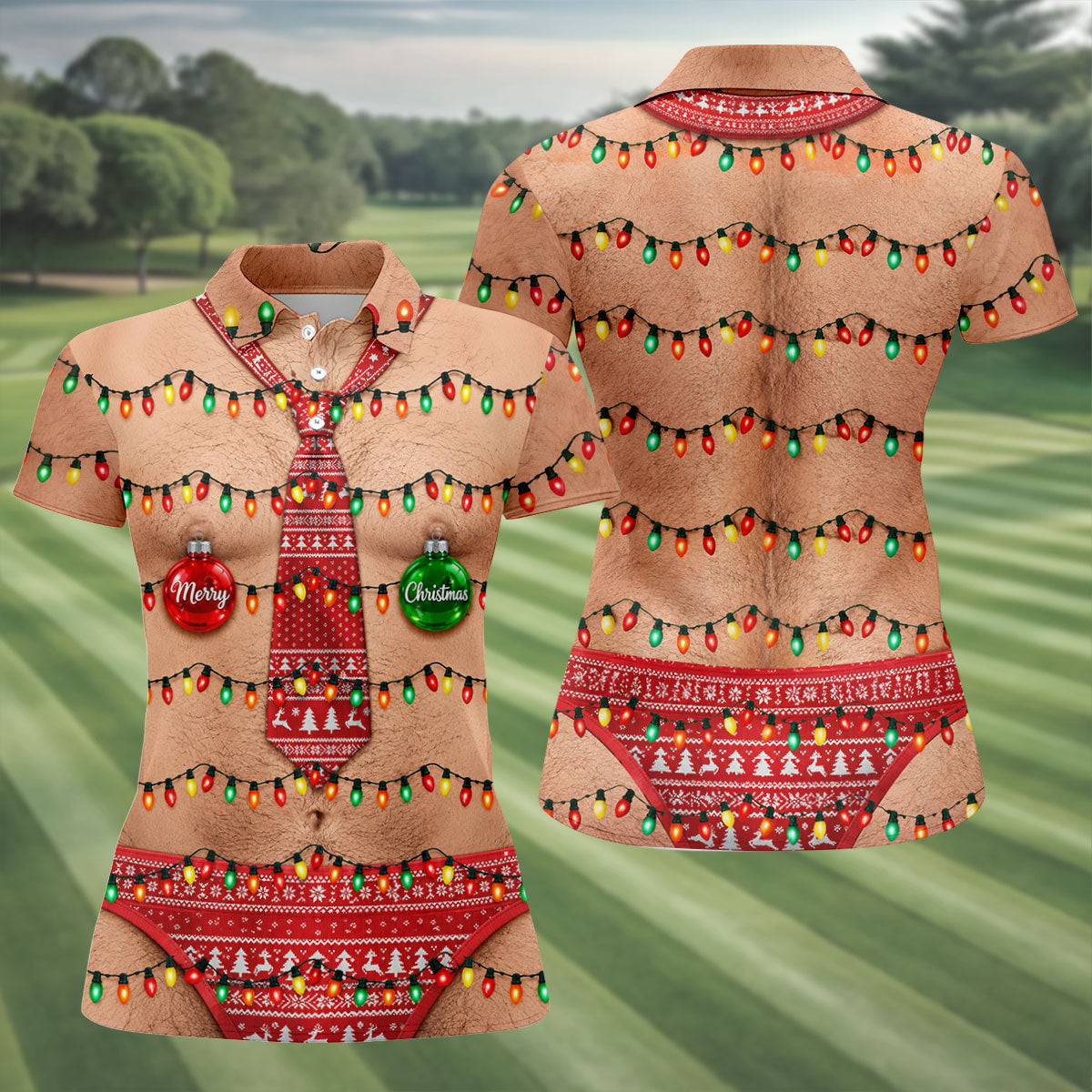 Merry Christmas Quote Tie Christmas Golf Shirt, Golf Shirts For Women, Women’s Golf Apparel