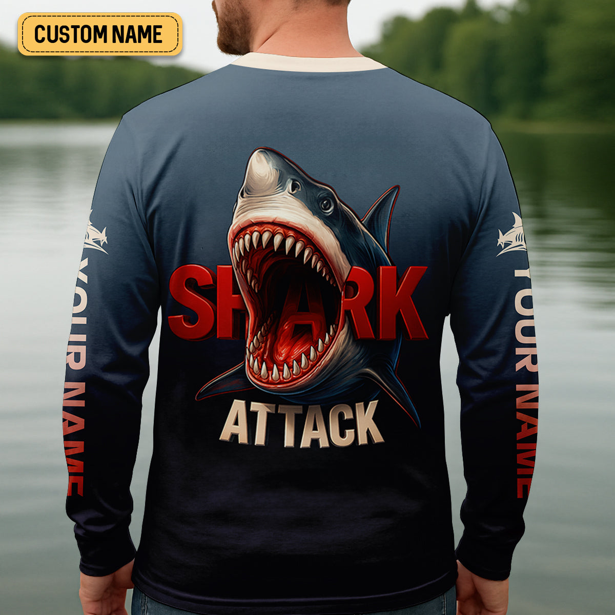 Shark Attack Fishing UPF Shirts, Fishing Tournament Shirt, Custom Fishing Shirt, Presents For Fishermen