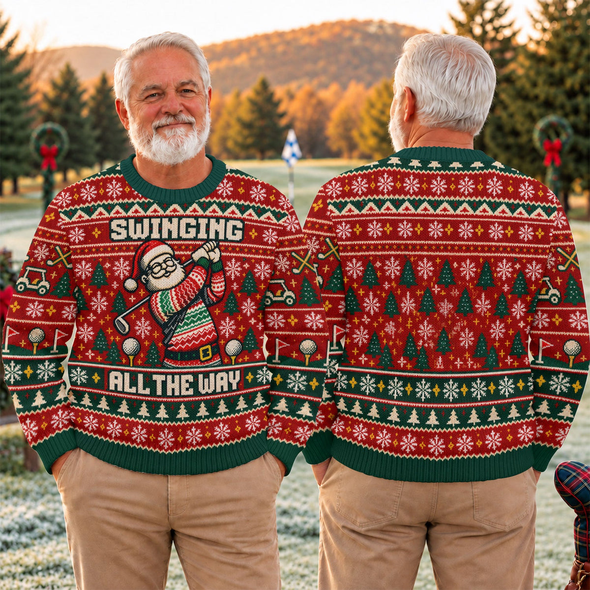 Santa Swinging All The Way Ugly Christmas Sweater, Christmas Sweaters, Golf Gifts