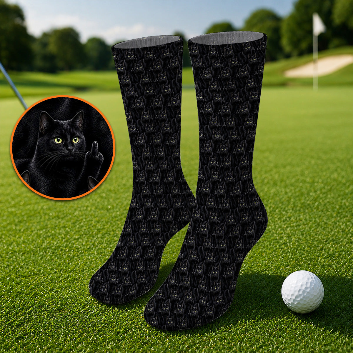 Black Cat Pattern Golf Socks, Funny Cat Lover Golf Premium Sock, Golf Gift For Golfer