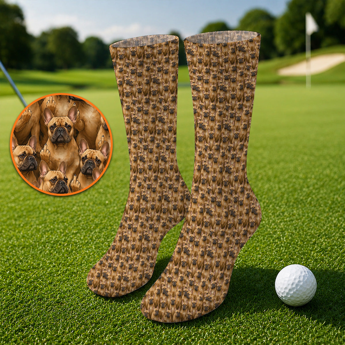 Funny French Bulldog Golf Socks, Frenchie Pattern Golf Sock, Dog Dad Golf Gift