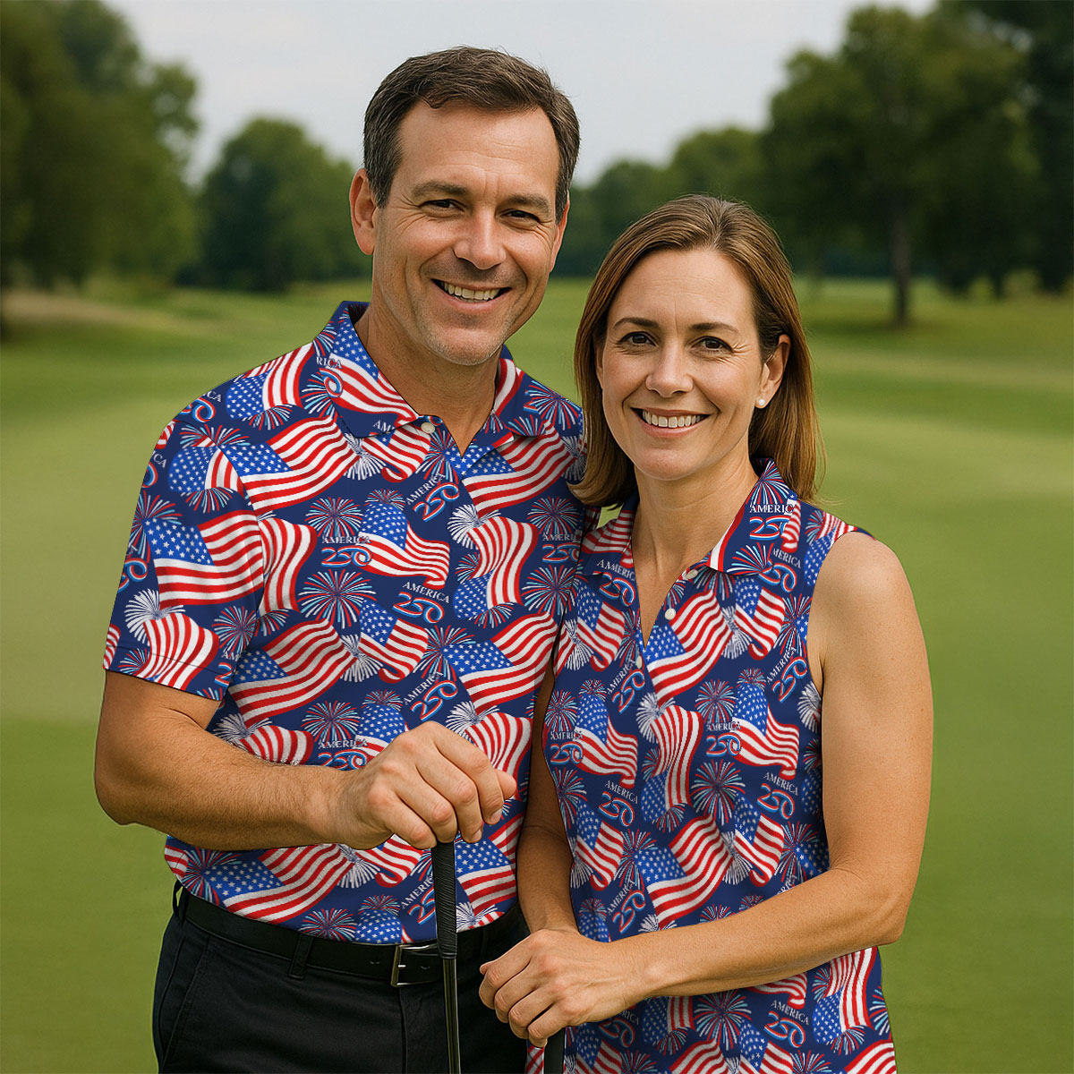 America 250 Anniversary Patriot Flag Navy Golf Shirt, Women's Golf Tops, Ladies Golf Shirt