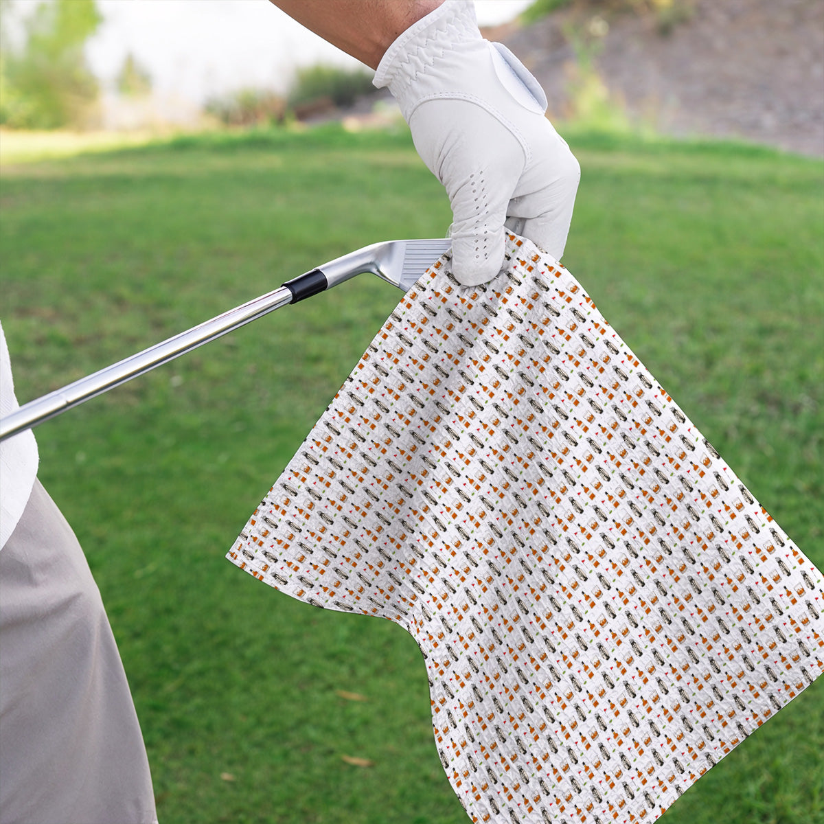 Whiskey Pattern Golf Towel, Bourbon Golf Towels, Whiskey Golf Lover Gift