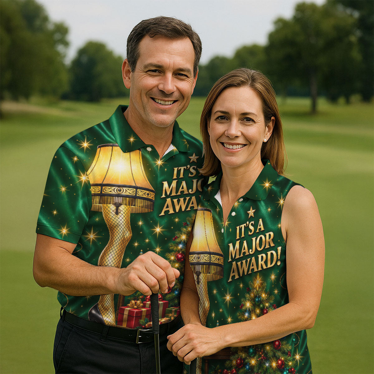Major Award Leg Lamp Christmas Golf Polo Shirt, Mens Golf Shirts, Christmas Golf Shirt
