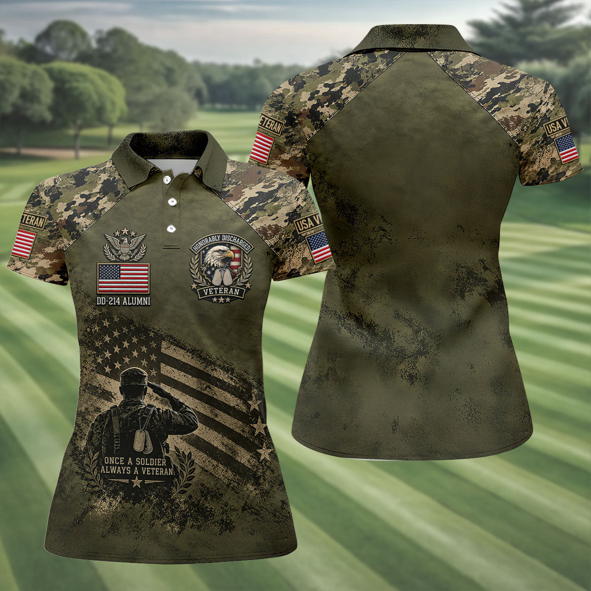 DD-214 Honorably Discharged Camo Polo Shirt, Womens Golf Polo, Veterans Day Shirt