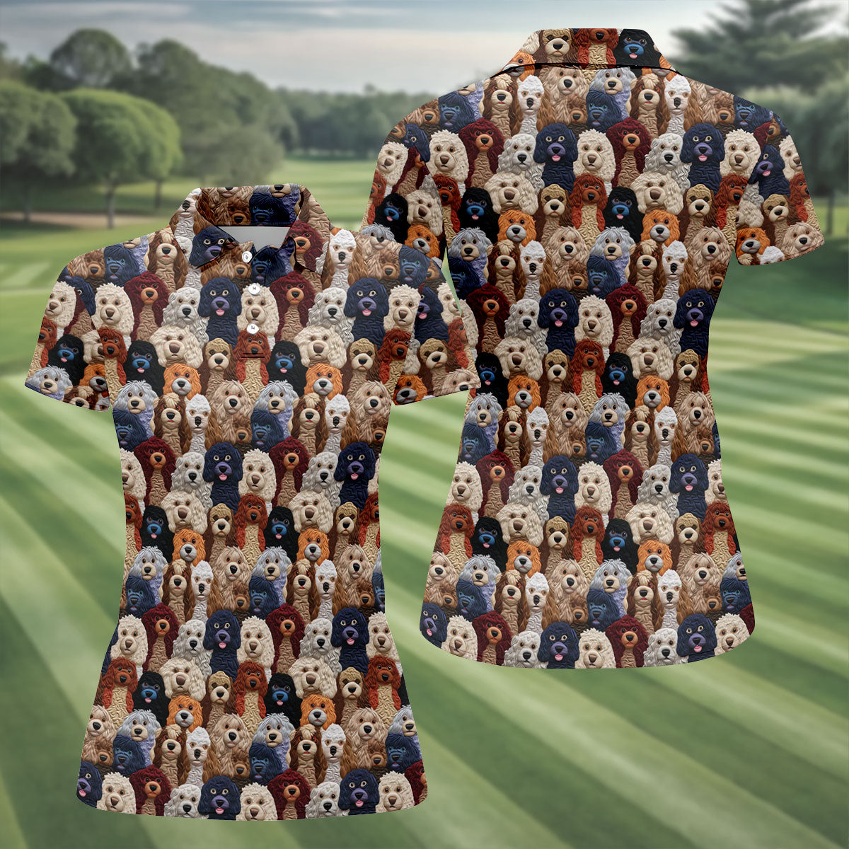 Cartoon Poodle Dog Women's Golf Tops, Gifts For Dog Lovers, Ladies Golf Polos, Golf Gift For Ladies