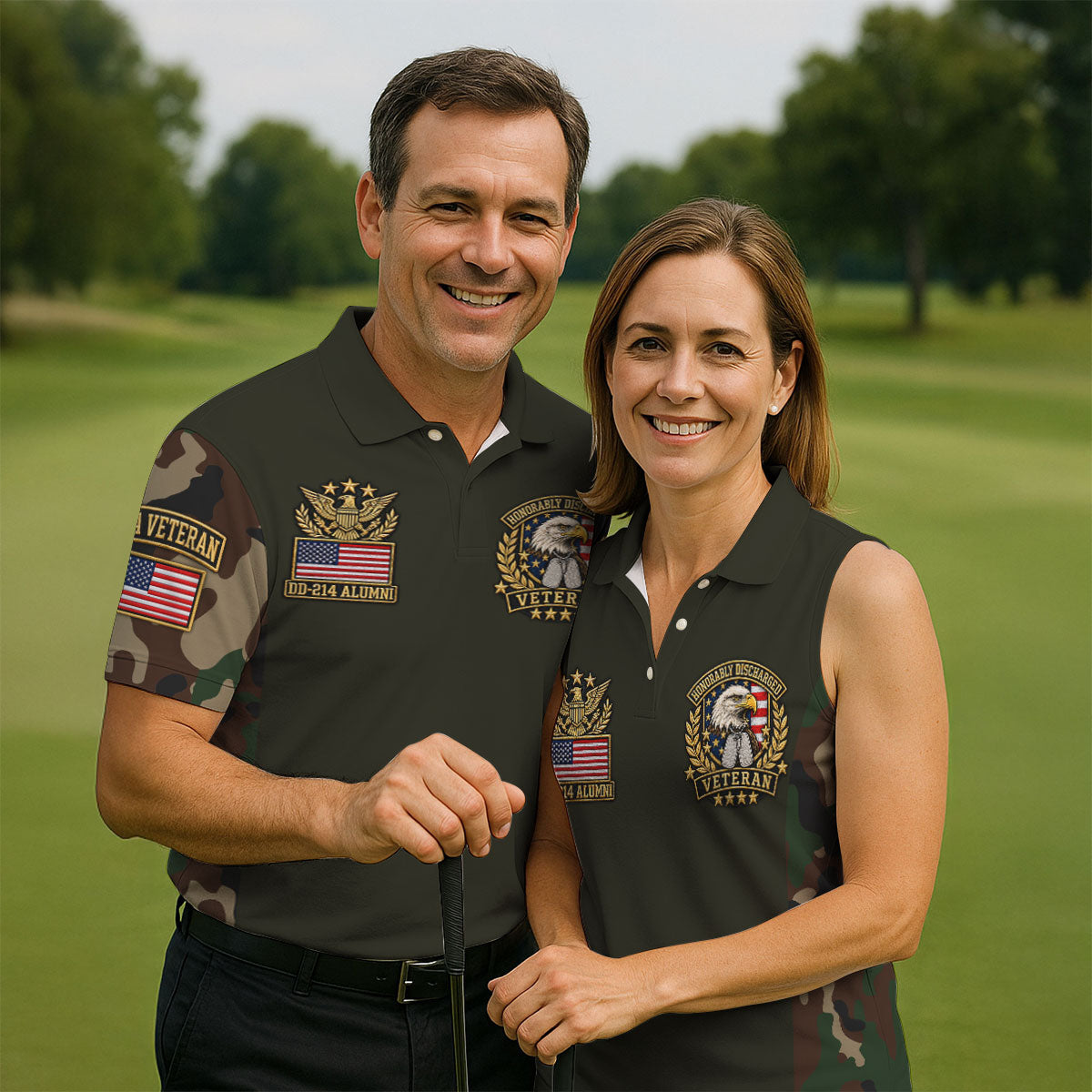 DD-214 Eagle Badge Olive Camo Polo Shirt, Men Golf Apparel, Veterans Day Golf Shirt