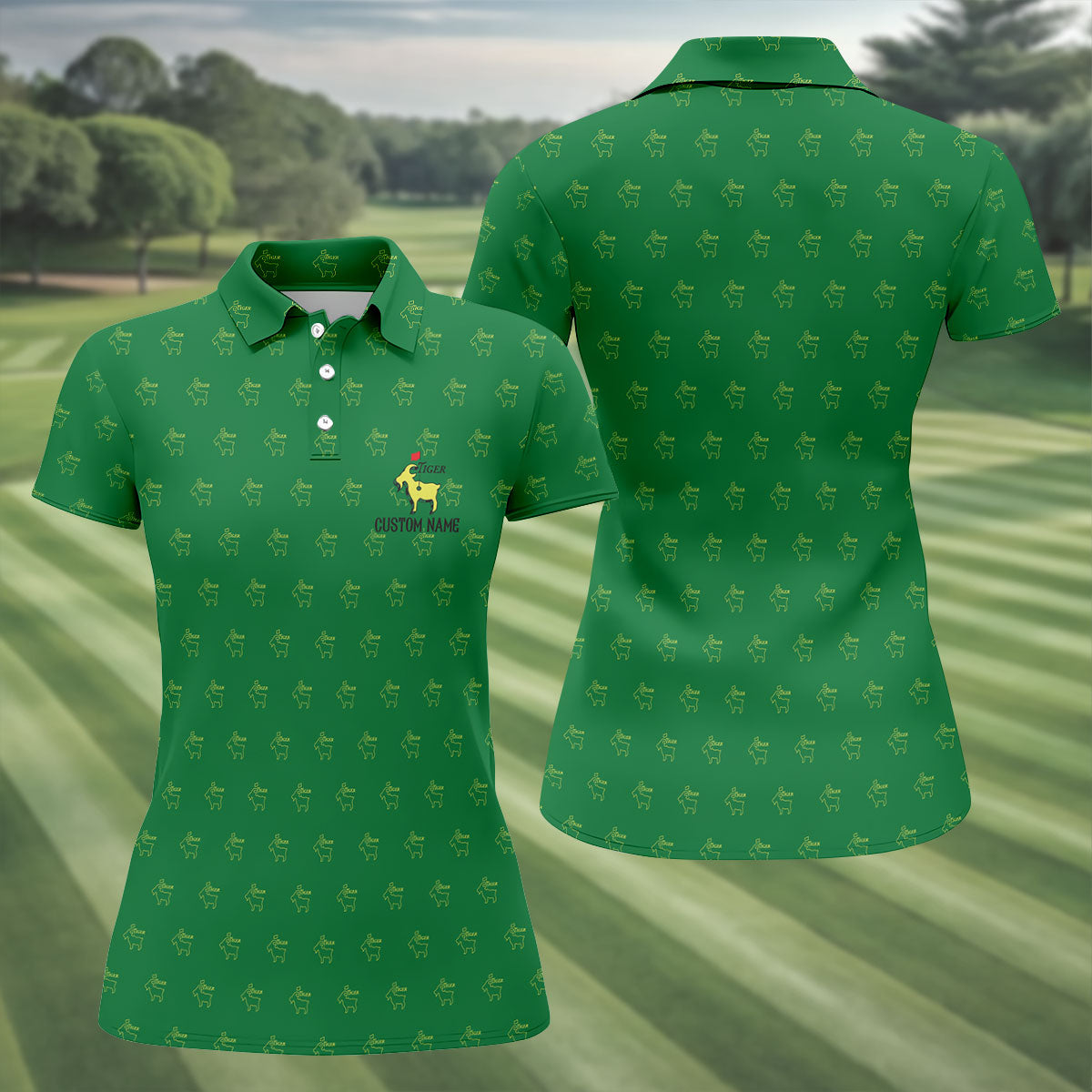 Tiger Woods Golf Tournament Goat Seamless Pattern Performance Golf Shirt, Women Golf Top