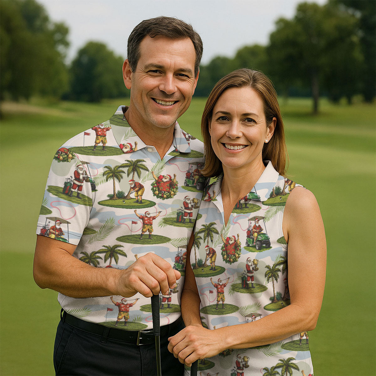 Santa Claus Golf Christmas Pattern Polo Shirt, Mens Golf Polo, Christmas Golf Shirt
