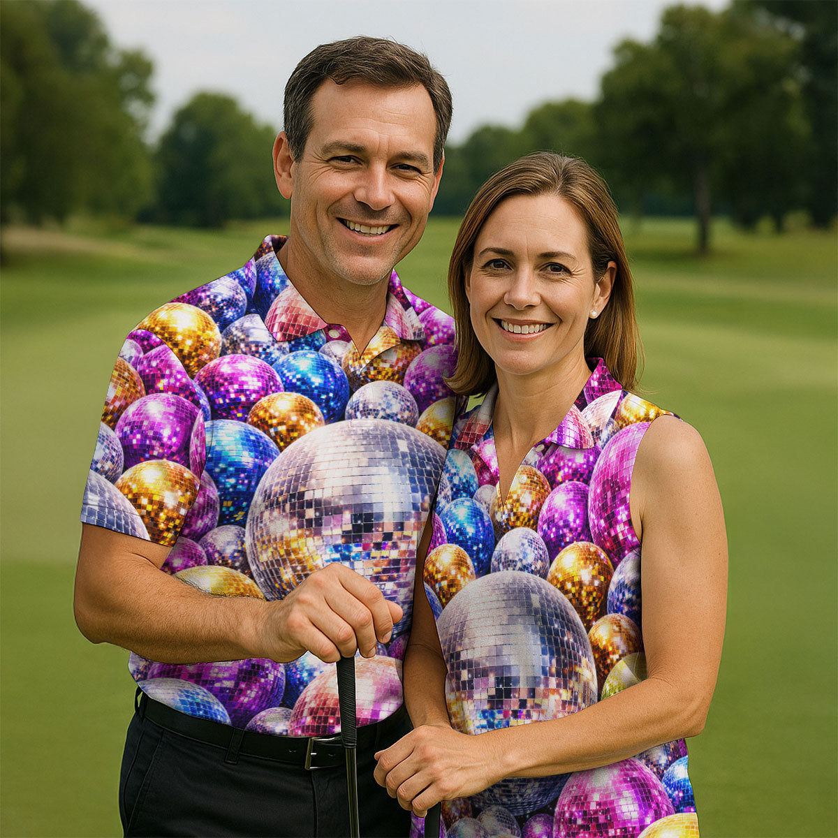Colorful Disco Ball Party Pattern Polo Shirt, Mens Golf Polo, Golf Polo Shirts For Men