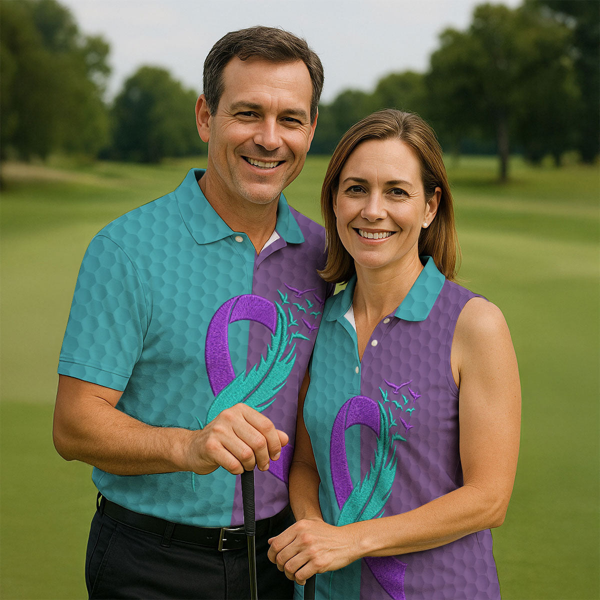 Suicide Prevention Ribbon Feather Birds Golf Polo Shirt, Mens Golf Polo, Mens Golf Apparel