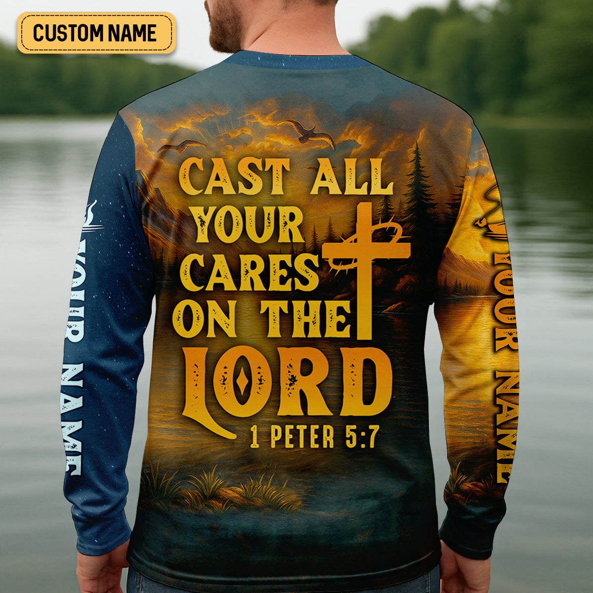 Cast All Your Cares On The Lord Christian Fishing SPF Shirt For Men, Fisherman Gift, Men's Fishing Shirt