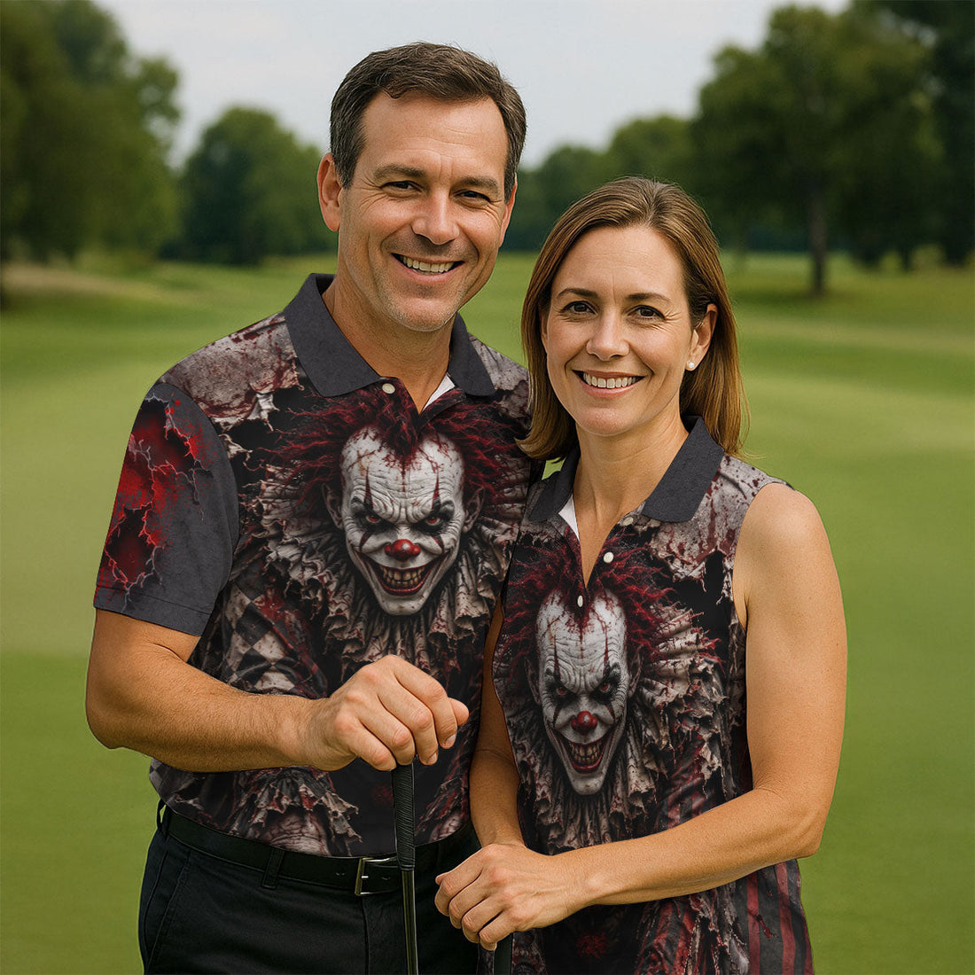 Torn Wall Horror Character Halloween Golf Shirt, Golf Apparel For Men, Mens Golf Shirts
